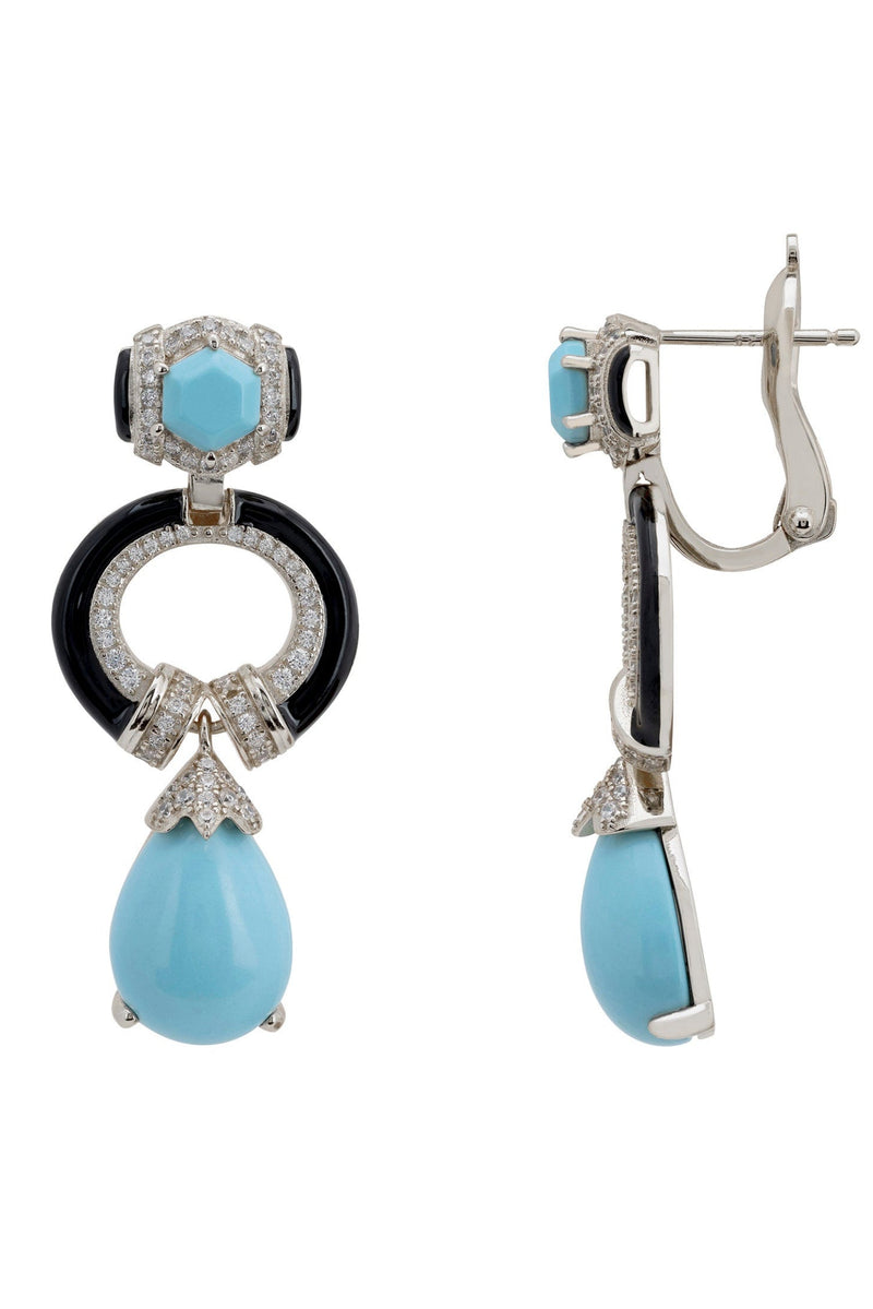 Clara Bow Turquoise & Enamel Drop Earrings Silver