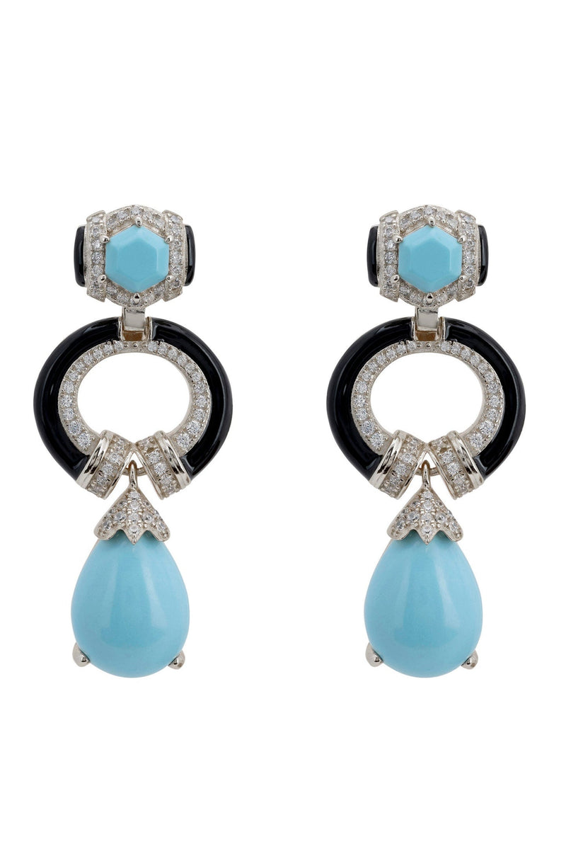 Clara Bow Turquoise & Enamel Drop Earrings Silver