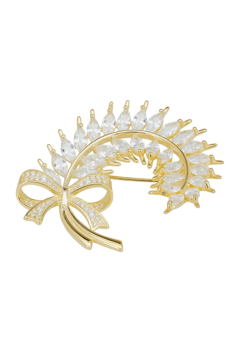 Tied Ribbon Laurel Leaf Brooch Gold