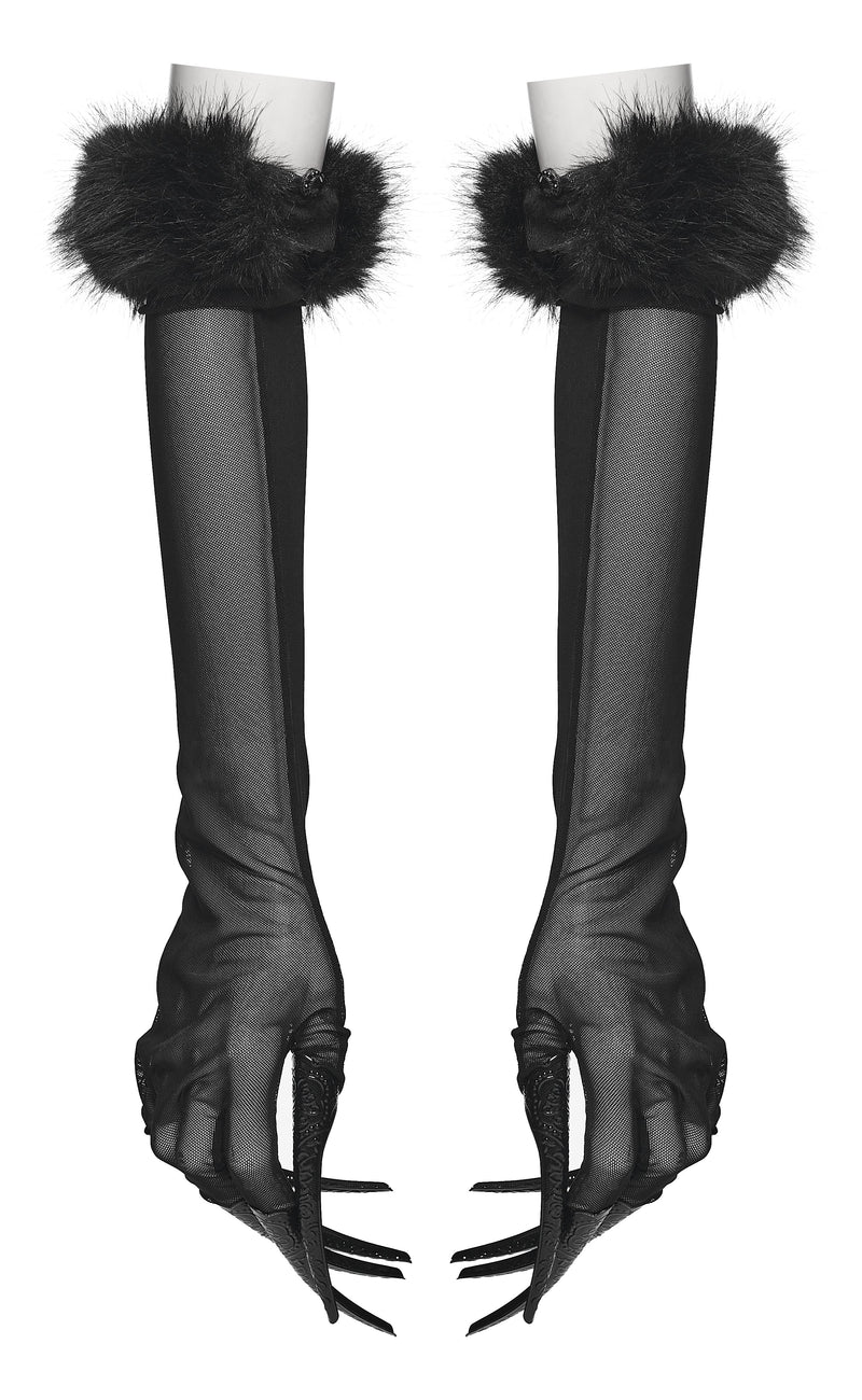 Punk Rave Fluffy Goth Claw Gloves