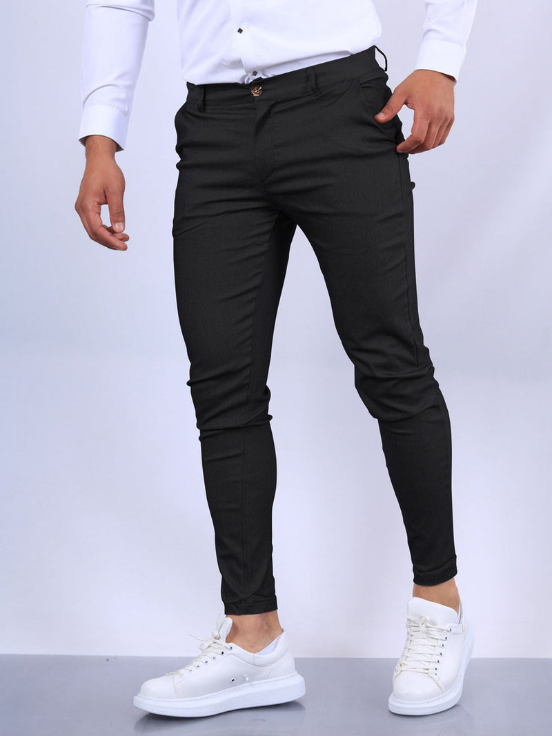 Men's Slim Button Trousers Fashion Solid Office Versatile Long Pencil Pants