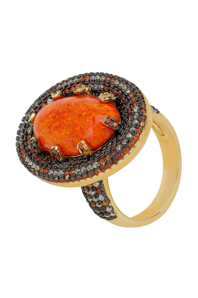 Serafina Fire Opal Cocktail Ring Gold Oxidised