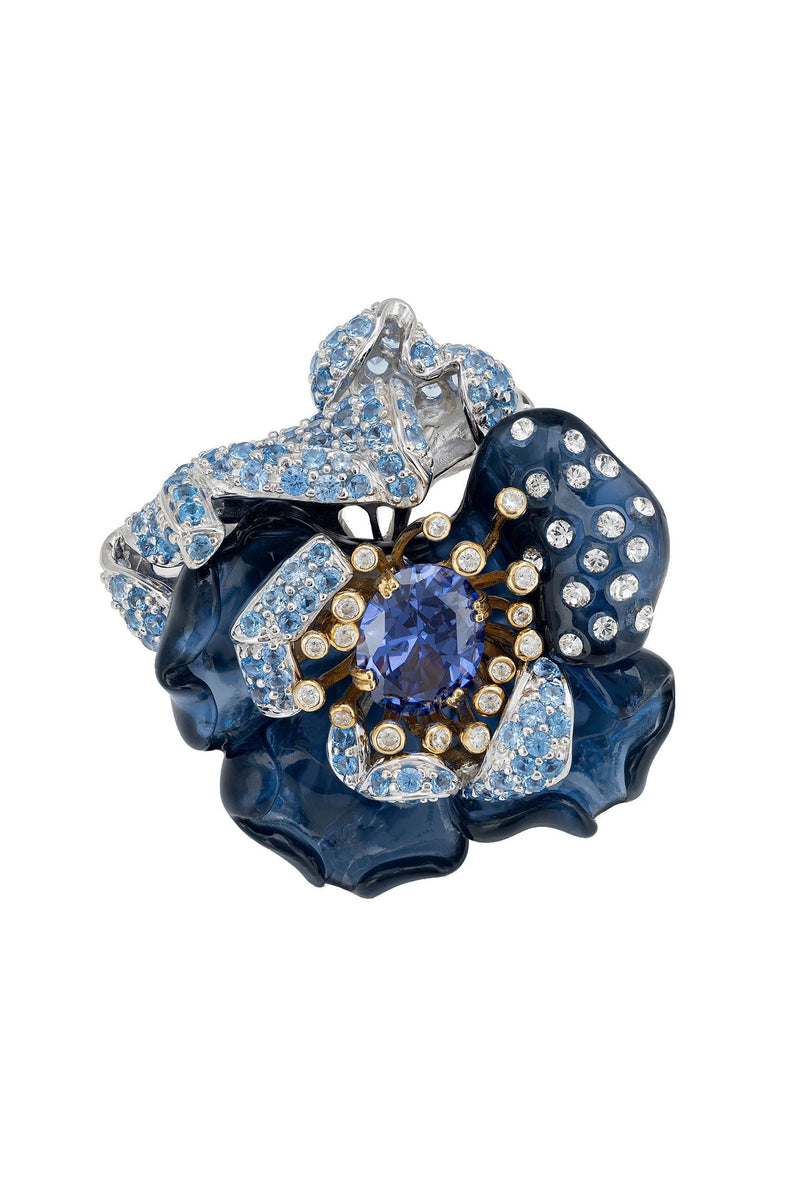 Blue Rose Flower Cocktail Ring Dual Plating