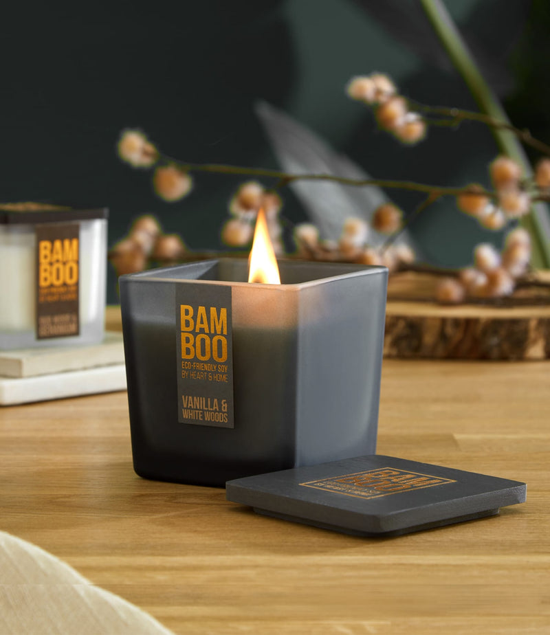 Bamboo Vanilla & White Woods Large Soy Candle  - 40 Hours Burn - Crackling Wick