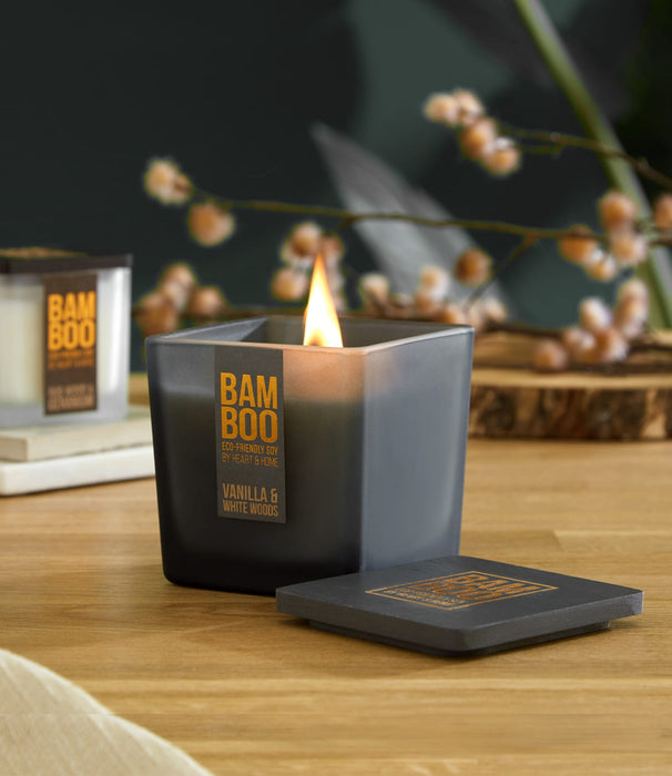 Bamboo Vanilla & White Woods Large Soy Candle  - 40 Hours Burn - Crackling Wick