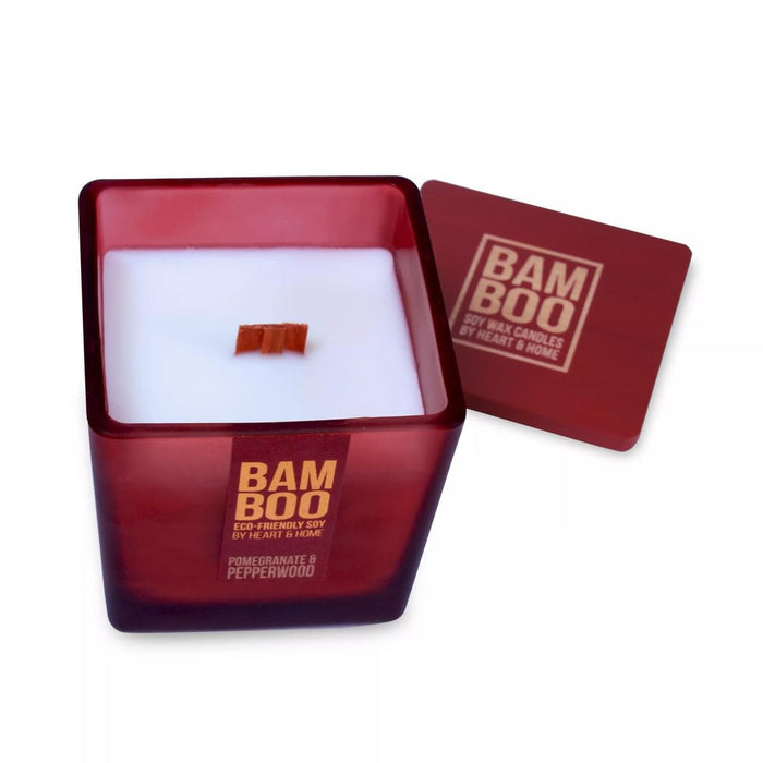 Bamboo Pomegranate & Pepperwood Large Soy Candle  40 Hours Burn - Crackling Wick
