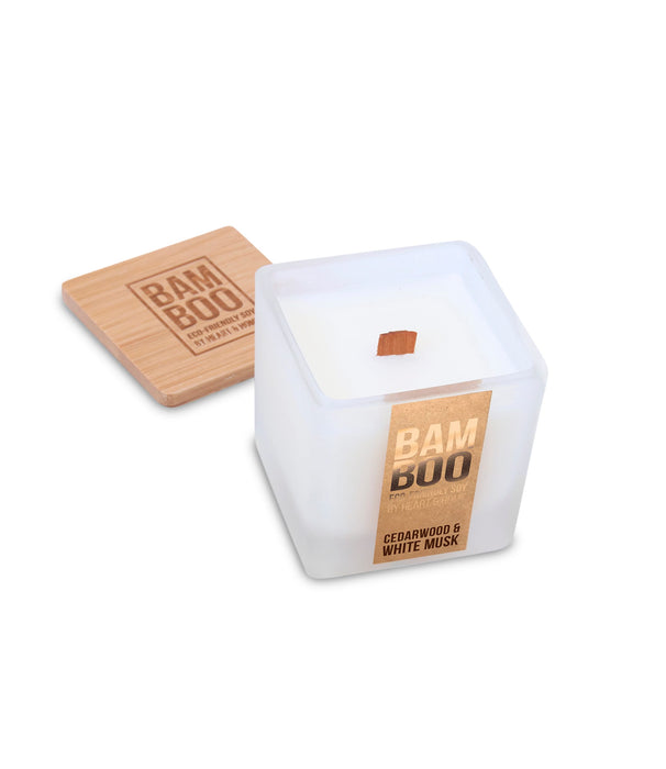 Bamboo Cedarwood & White Musk Small Soy Candle  - 20 Hours Burn - Crackling Wick