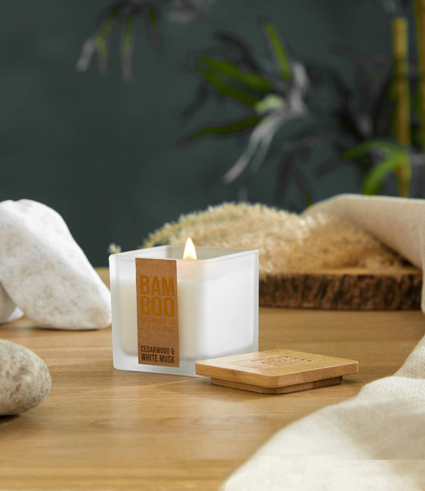 Bamboo Cedarwood & White Musk Small Soy Candle  - 20 Hours Burn - Crackling Wick