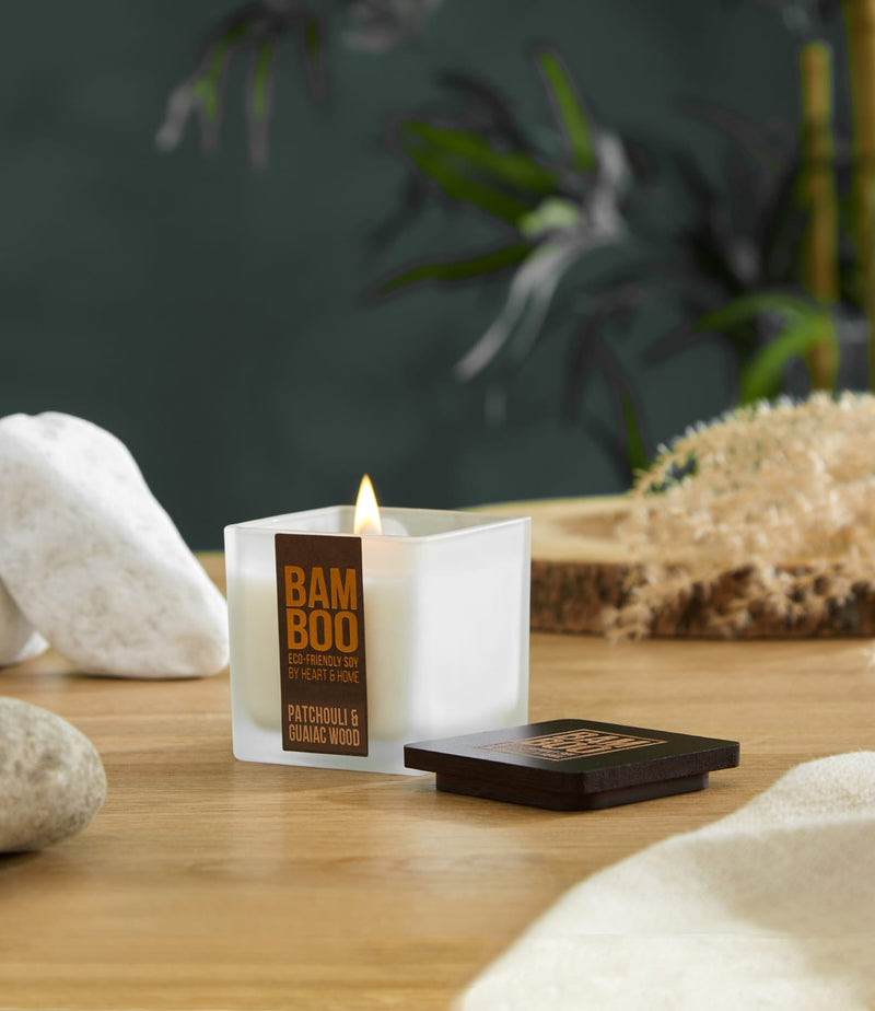 Bamboo Patchouli & Guaiac Wood Small Soy Candle 20 Hours Burn - Crackling Wick