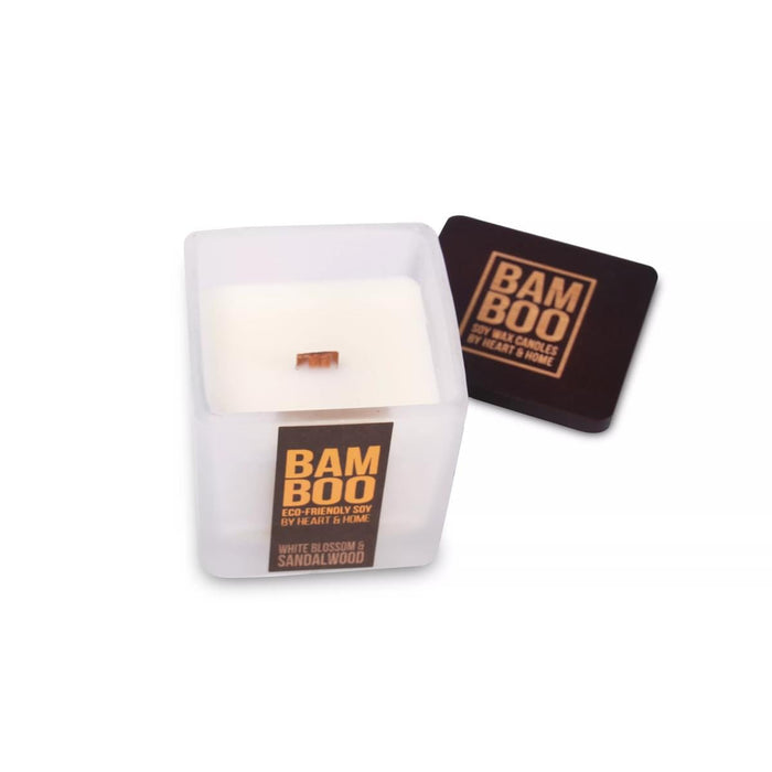 Bamboo White Blossom & Sandalwood Small Soy Candle 20 Hours Burn Crackling Wick