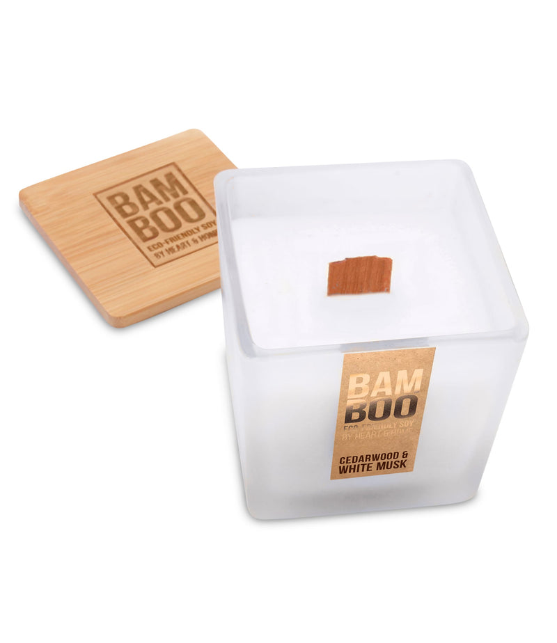 Bamboo Cedarwood & White Musk Large Soy Candle  - 40 Hours Burn - Crackling Wick