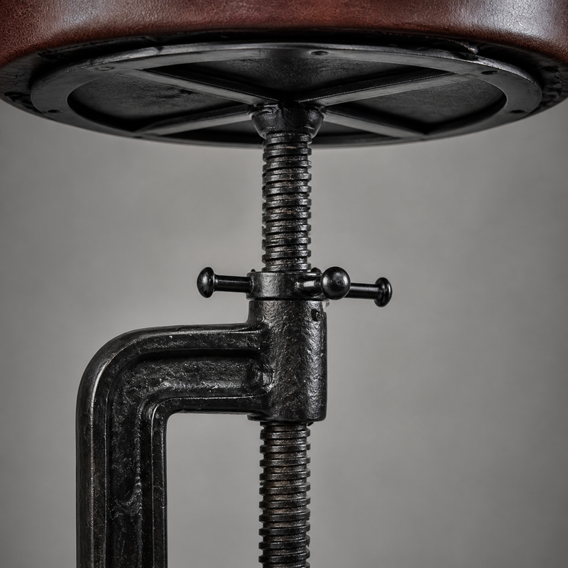 Vice Clamp Industrial Solid Bar Stool Wood or Leather Top