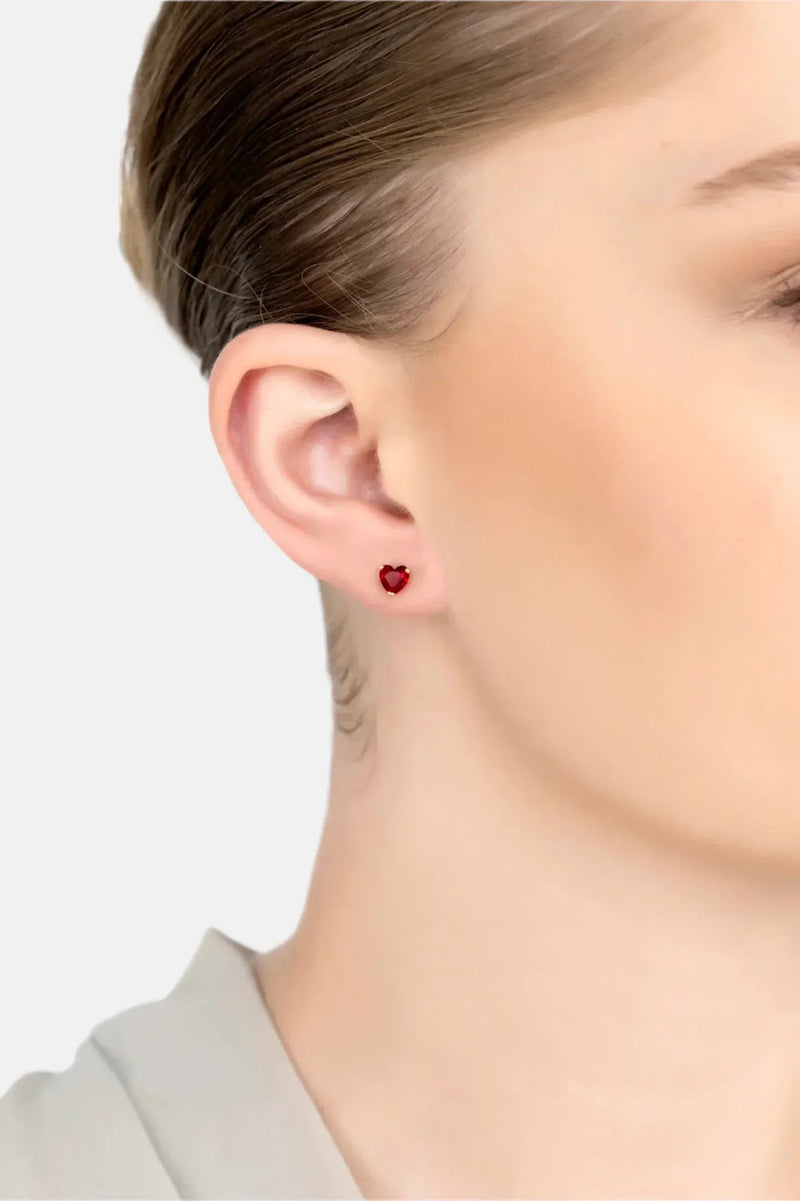 Asscher Cut Heart Stud Earrings Gold Ruby