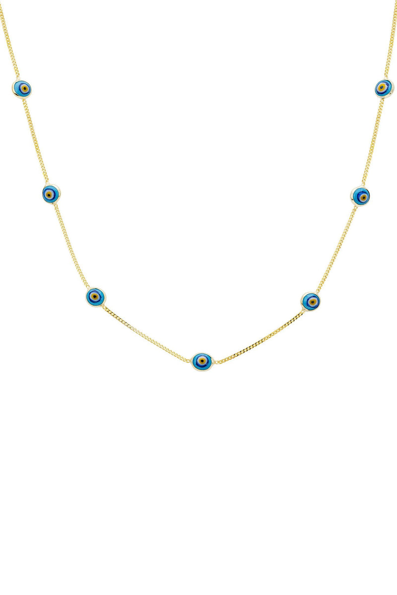 Evil Eye Blue Enamel Choker Necklace Gold