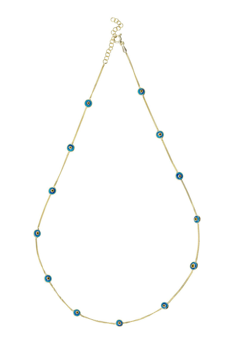 Evil Eye Blue Enamel Choker Necklace Gold