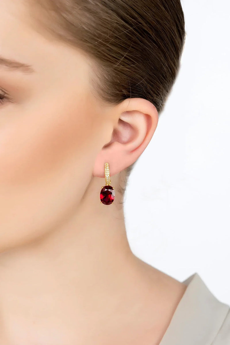 Alexandra Oval Drop Earrings Gold Ruby