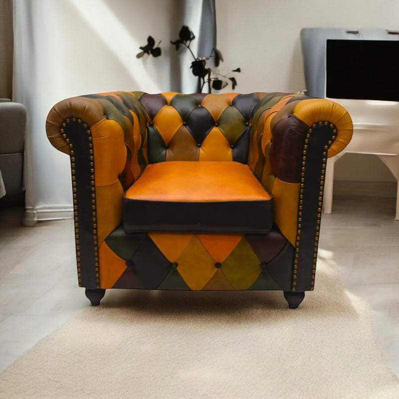 98CM LEATHER SOFA Harlequin diamond pattern