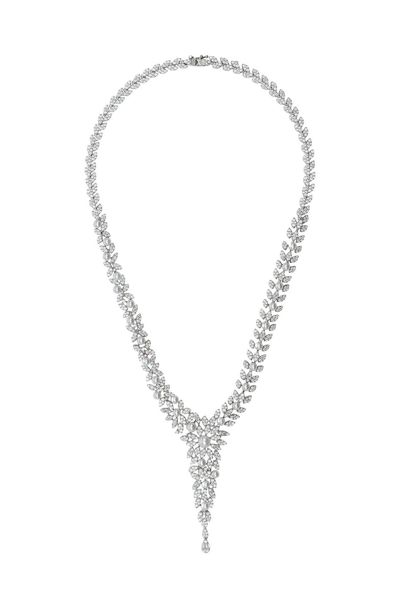 Marquise Statement Necklace Pearl Silver
