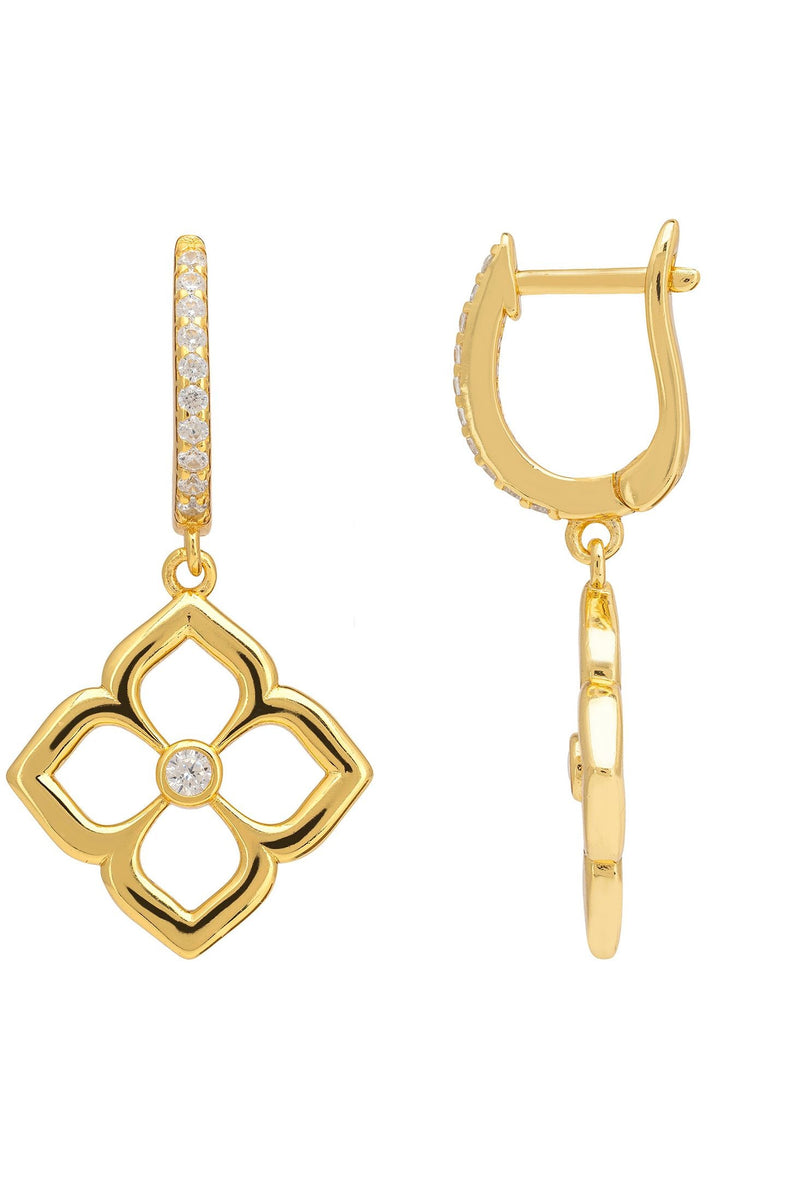 Open Pointed Clover Flower Drop Earrings Gold