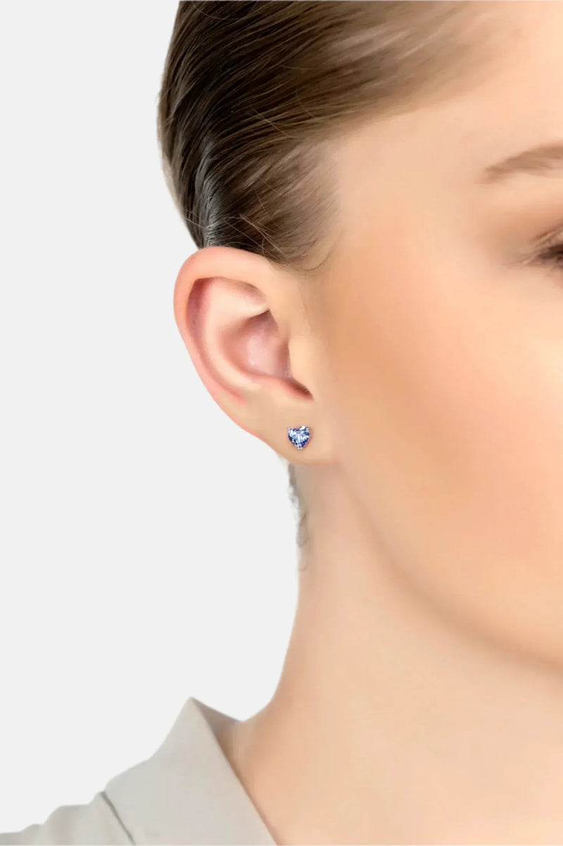 Asscher Cut Heart Stud Earrings Silver Tanzanite