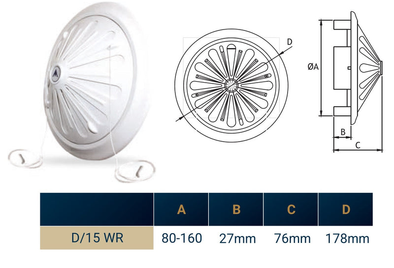 Adjustable Louvre Vent Round 80mm-160mm White