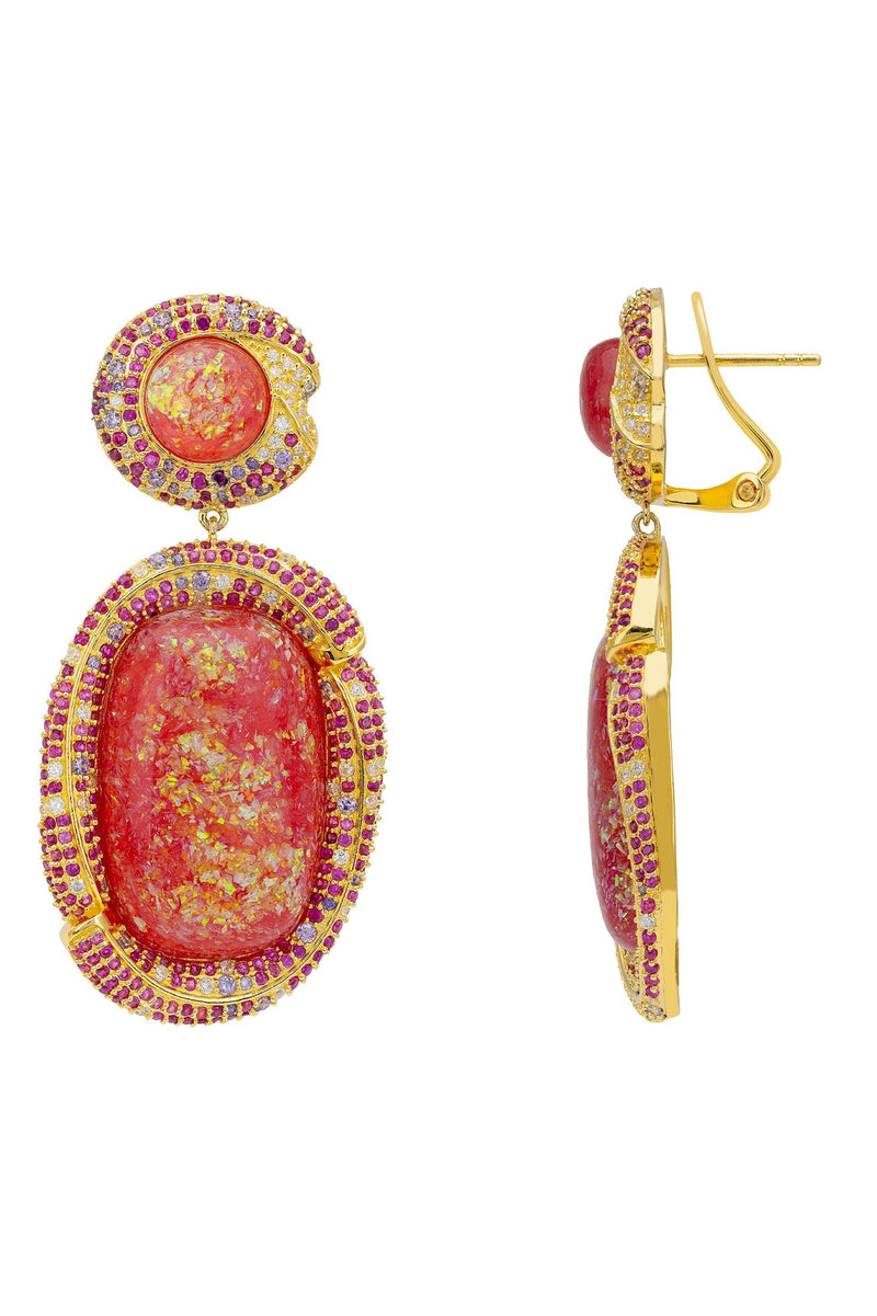 Fiorella Pink Opal Drop Earrings Gold