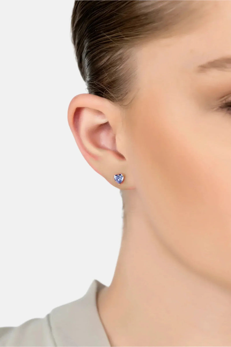 Asscher Cut Heart Stud Earrings Gold Tanzanite