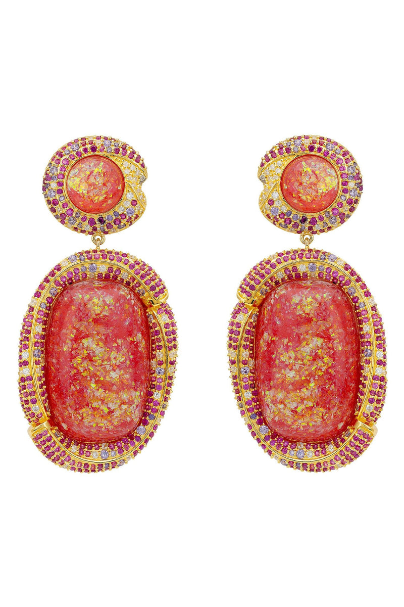 Fiorella Pink Opal Drop Earrings Gold