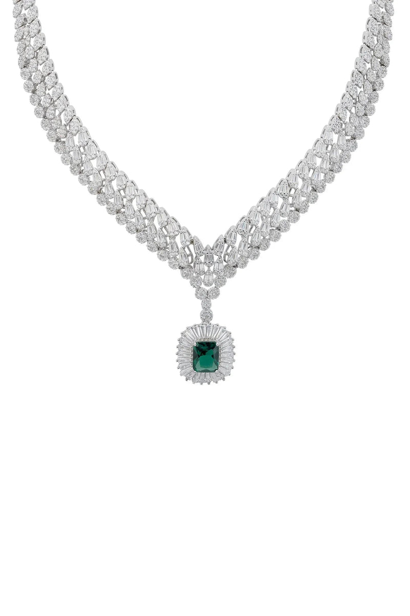 Countess Statement Emerald Necklace Silver