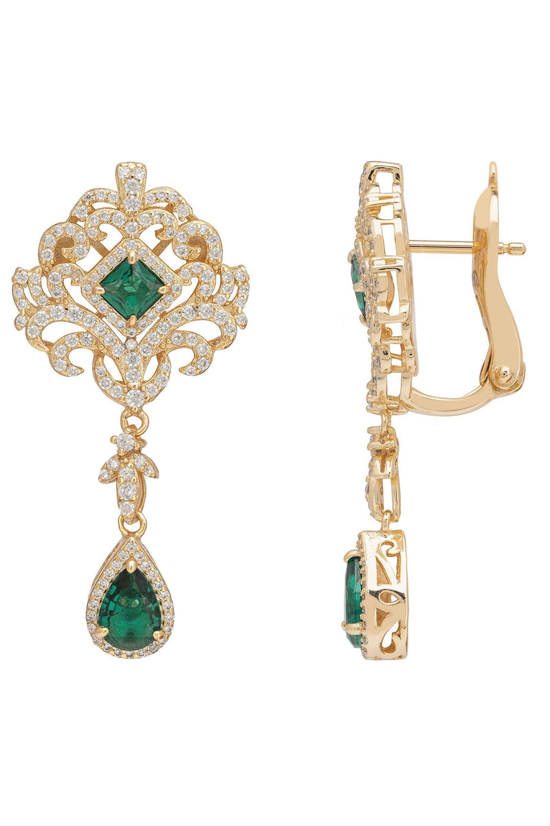 Claridge Drop Earrings Emerald Gold