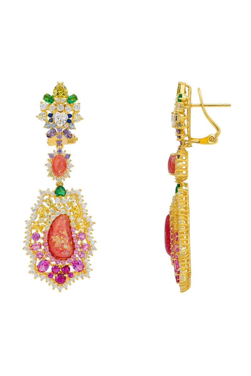 Frida Pink Opal Rainbow Drop Earrings Gold