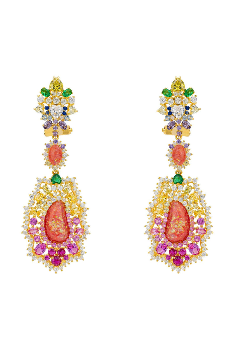Frida Pink Opal Rainbow Drop Earrings Gold