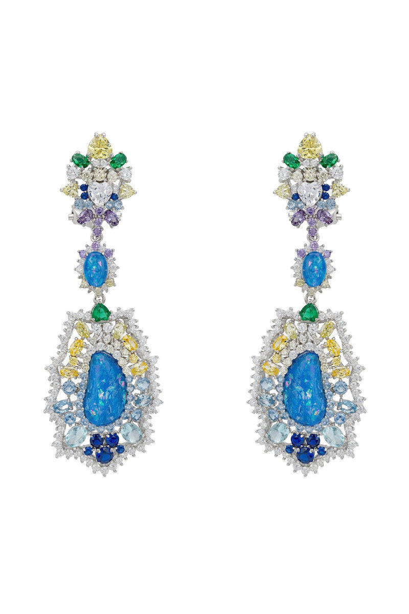 Frida Blue Opal Rainbow Drop Earrings Silver