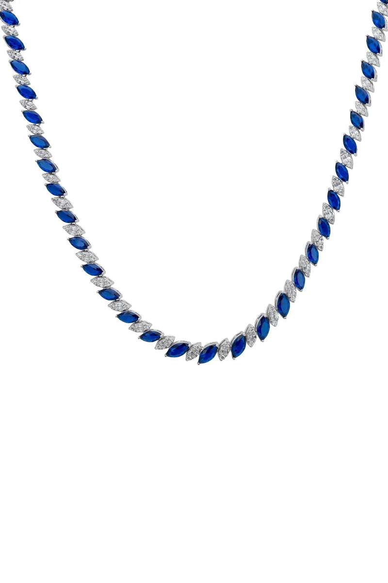 Viscountess Statement Tennis Necklace Sapphire Silver