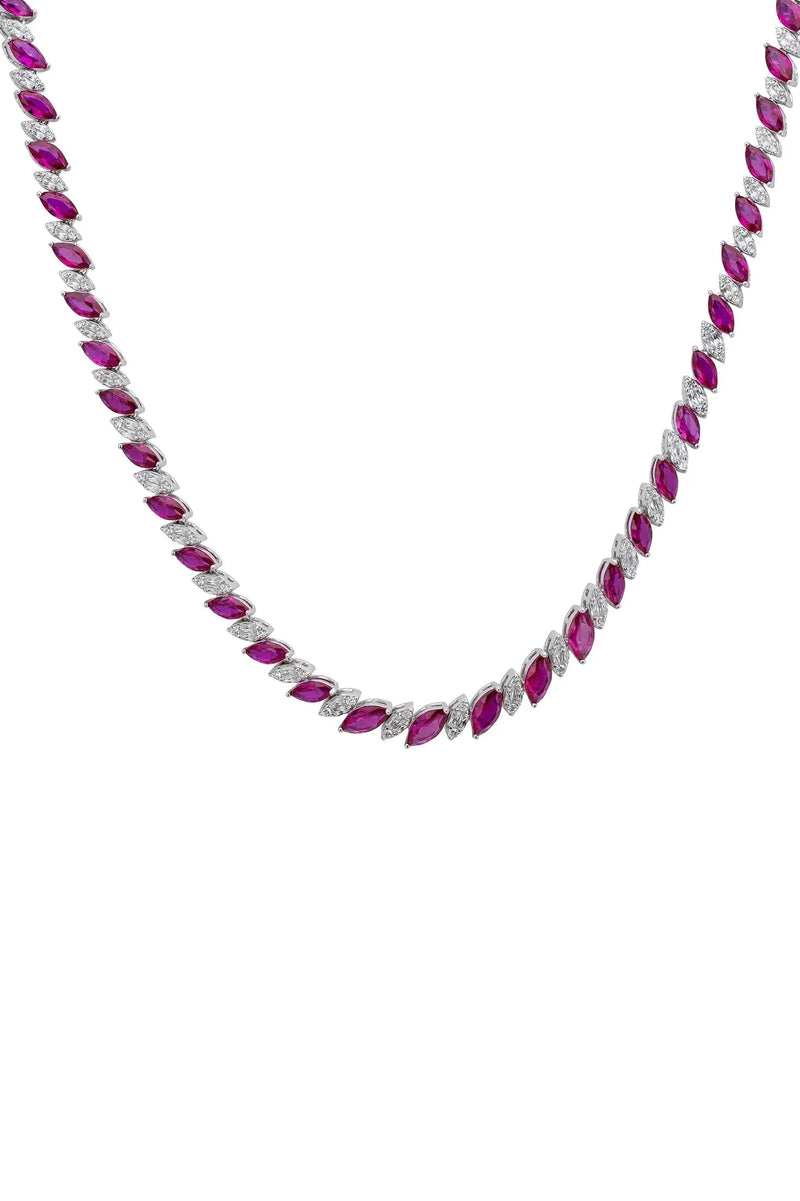 Viscountess Statement Tennis Necklace Ruby Silver