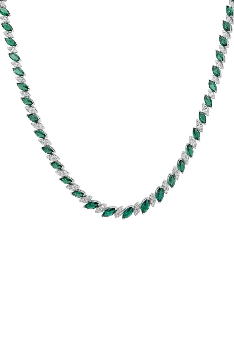 Viscountess Statement Tennis Necklace Emerald Silver