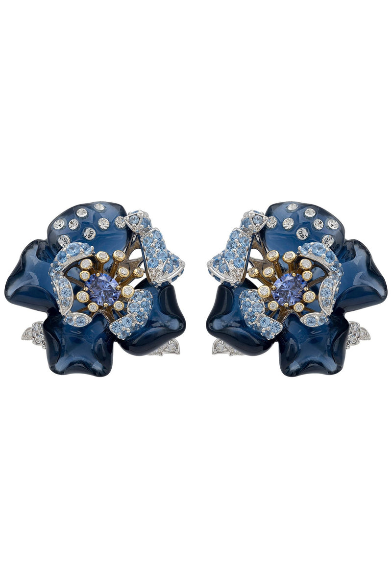 Blue Rose Flower Stud Earrings Dual Plating