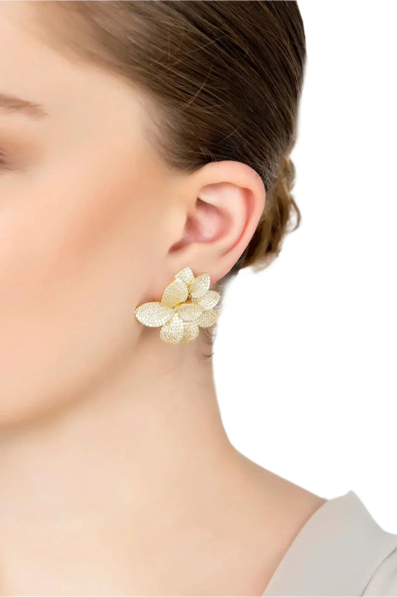 Amaryllis Flower Large Stud Earrings Gold