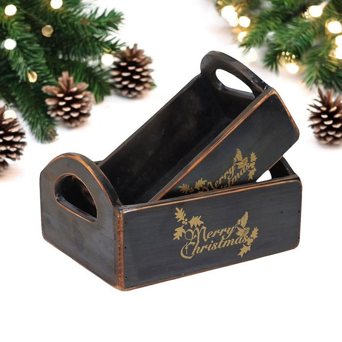 SET 2 BLACK WOODEN CRATES