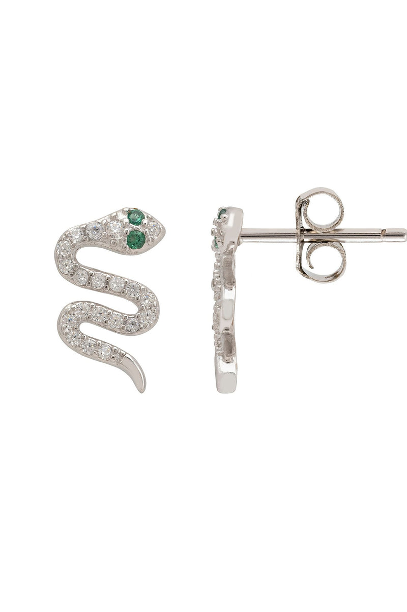 Slither Snake Stud Earrings Cz Silver
