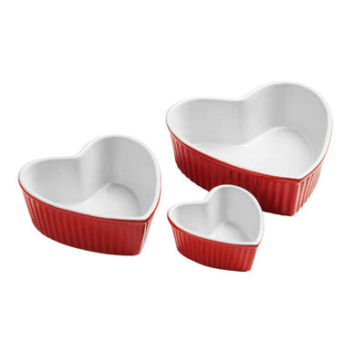 Red Set of 3 Heart Shape Oven Dishes | Amour