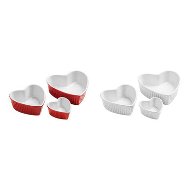 Red Set of 3 Heart Shape Oven Dishes | Amour