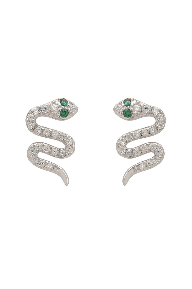 Slither Snake Stud Earrings Cz Silver