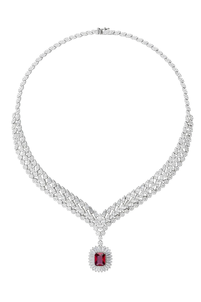 Countess Statement Ruby Necklace Silver