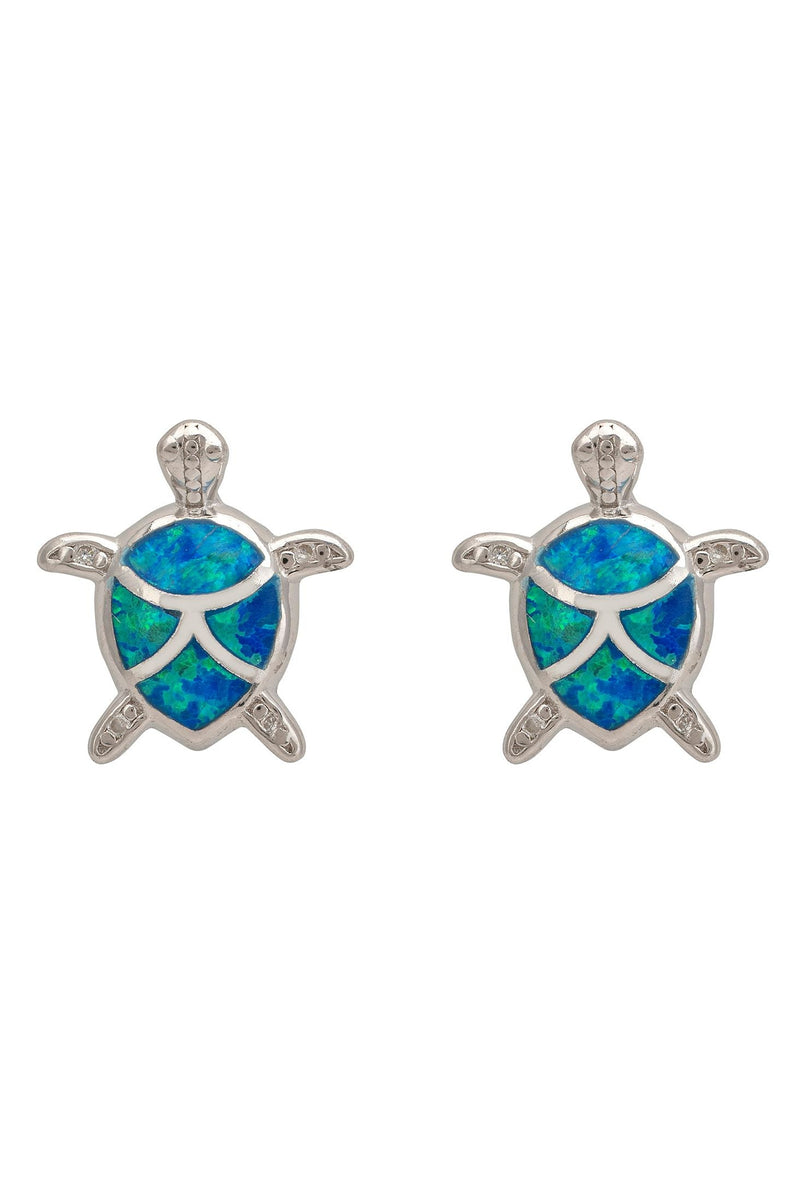 Turtle Blue Opalite Stud Earrings Silver