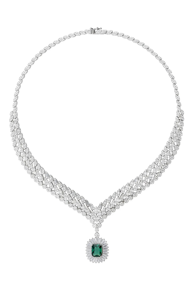 Countess Statement Emerald Necklace Silver