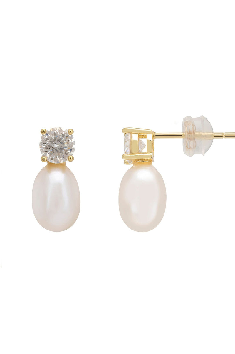 Classic Pearl Moissanite Earrings Gold