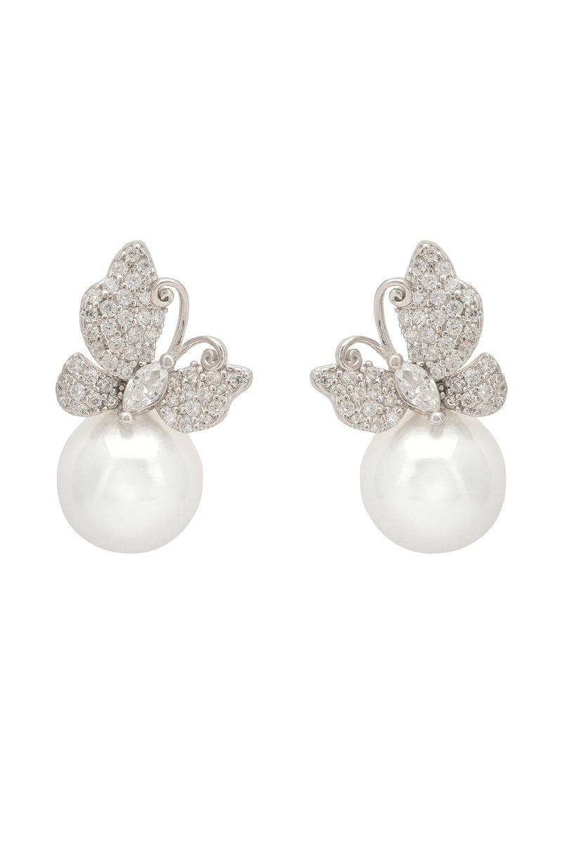 Butterfly Drop Earrings Pearl Silver