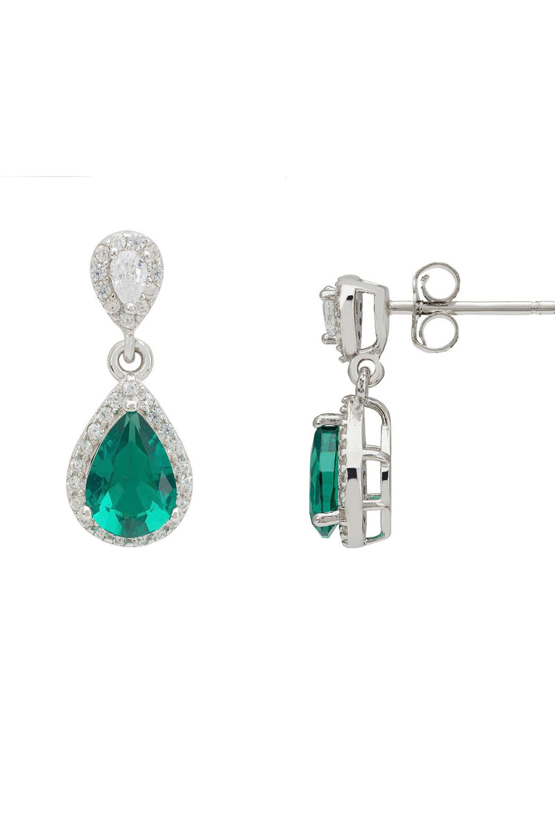 Phillippa Drop Earrings Emerald Silver