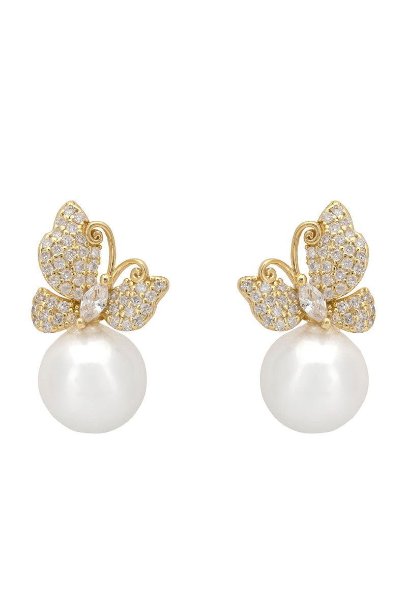 Butterfly Drop Earrings Pearl Gold